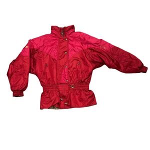 Vintage Descente Red Ski Jacket 80s 90s Batwing Sleeve Women Size L XL